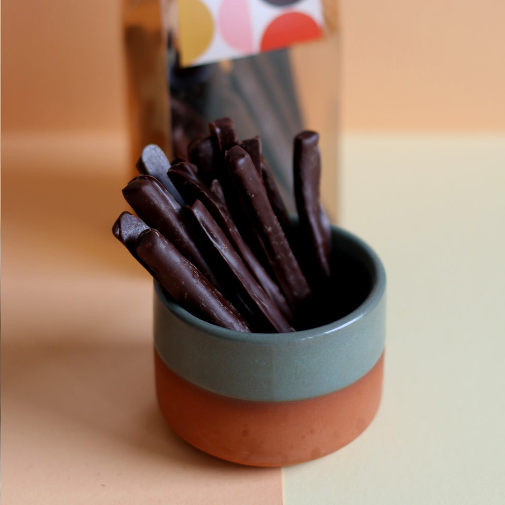 kandisert appelsin konfekt mørk sjokolade glutenfri melkefri nøttefri vegansk