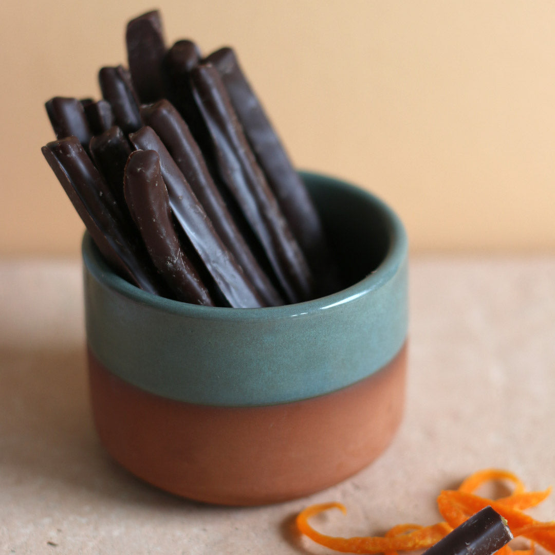 kandisert appelsin konfekt mørk sjokolade glutenfri melkefri nøttefri vegansk